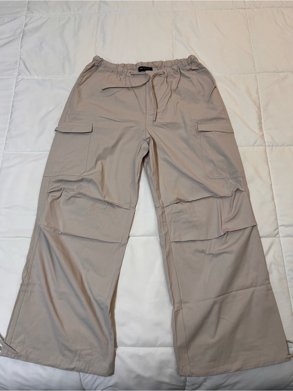 White Fox Boutique Beige Wide-Leg Cargo Joggers